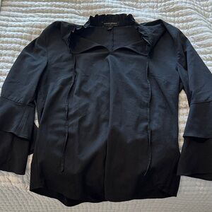 Black Ruffled Neck Long Sleeve Blouse